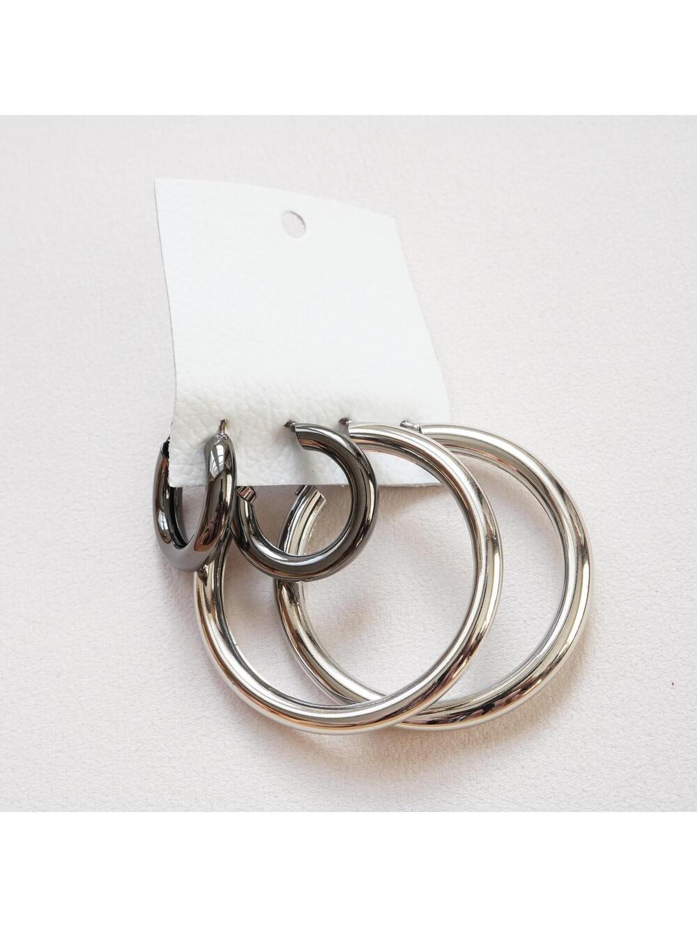 Free People Classic Tube Hoop Earring Set Silver Combo - Picture 2 of 7